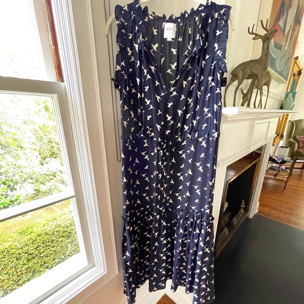 Misa sleeveless dress - navy blue with white flowers.